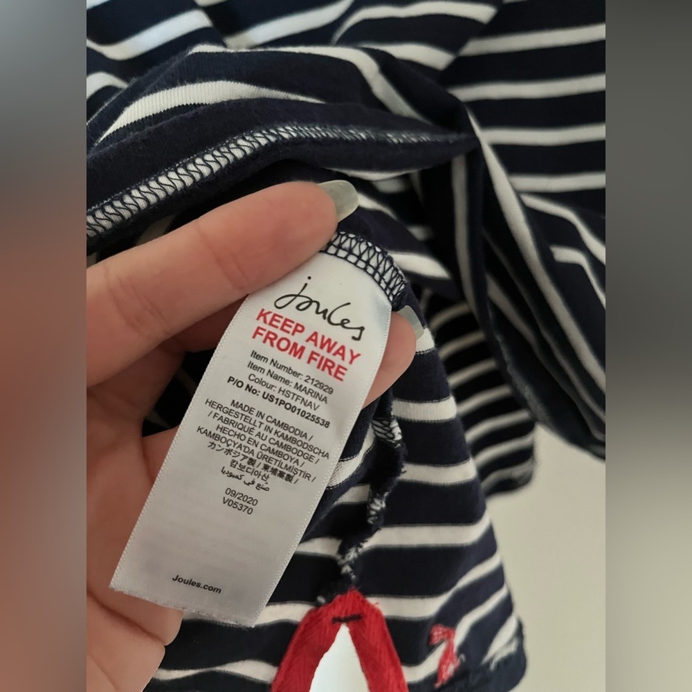 Joules Navy Cream Stripe Marina Dropped Shoulder Jersey Top - Picture 8 of 13